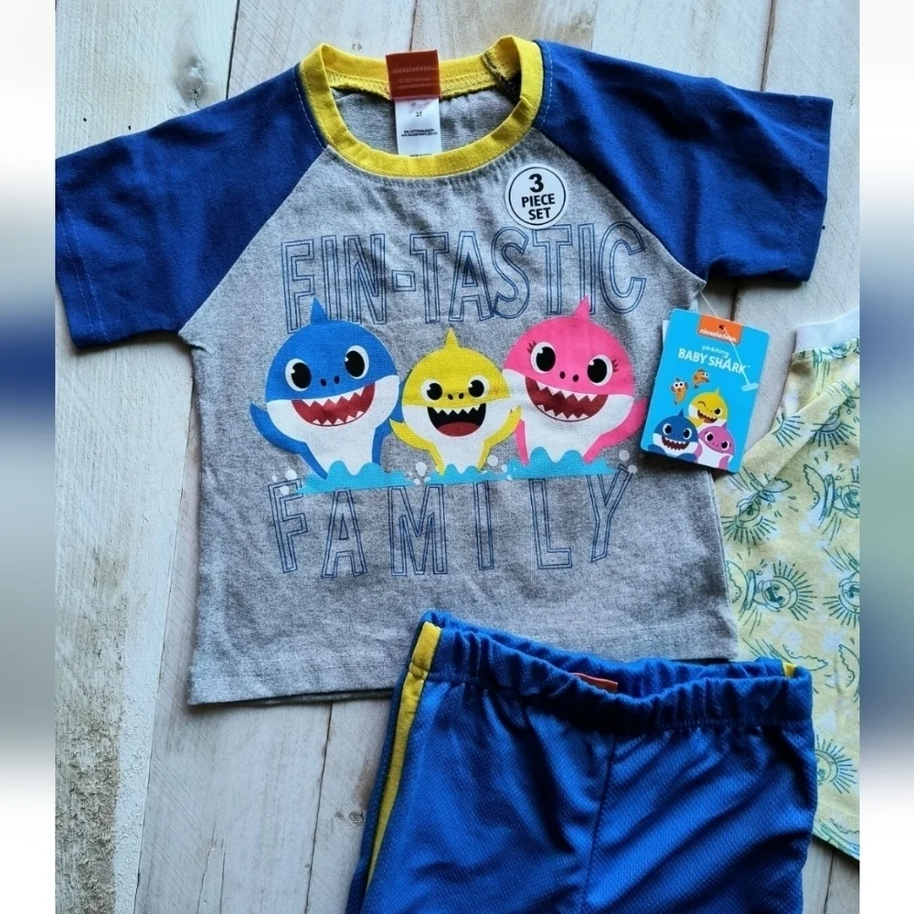 Baby Shark 3pc Boys Outfit Toddler Pajama Shorts Set Size 18M NWT